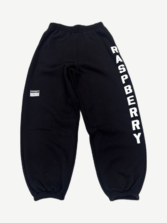 GV Gallery Raspberry Hills black weekday sweatpants front view with drawstring waist and tonal logo on thigh.