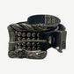 Enfants Riches Deprimes coin belt close-up of ornate antique silver rose and vine buckle hardware