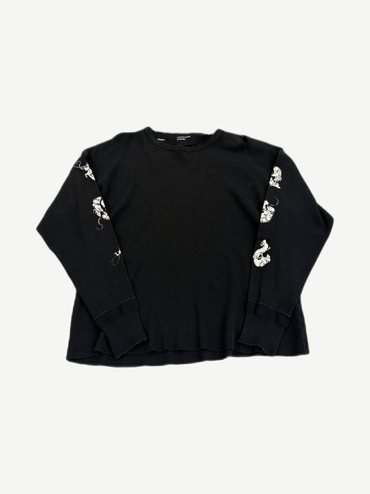 Enfants Riches Deprimes black waffle thermal longsleeve with white skull and rat graphics on the sleeves.