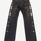 Kapital Monkey Cisco black denim jeans with allover rhinestone gemstone embellishment and faded wash.