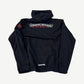 Chrome Hearts black zip hoodie back with Chrome Hearts NYC scroll logo in white and red across shoulders