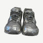 Bottega Veneta Orbit sneakers front pair view with silver metallic uppers, mesh inserts and woven label tongue