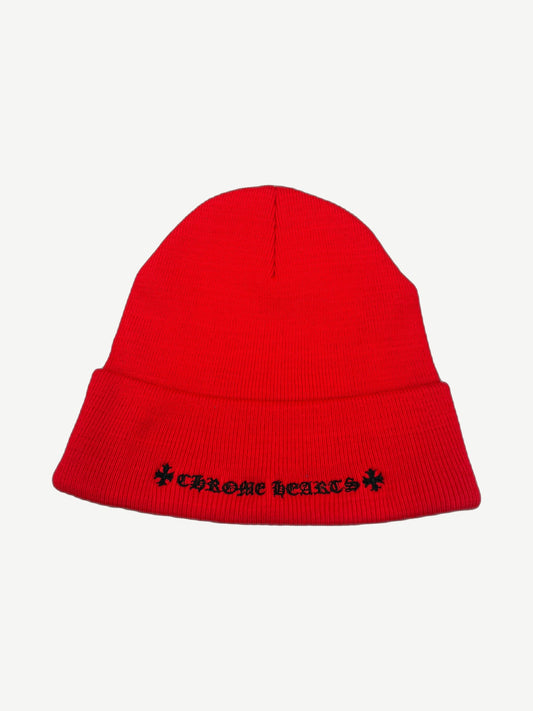 Chrome Hearts Red Rolling Stones Leather Patch Beanie
