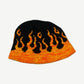 Vintage Harley Davidson HD flame knit beanie back view showing orange and black fire pattern knit