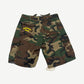GV Gallery Raspberry Hills camo cargo shorts back with yellow logo on rear pocket, side cargo pockets.