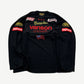 Supreme Vanson Leathers black longsleeve front, collab chest graphic in bold white print