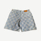 Louis Vuitton 3D Damier light denim shorts back view with patch pockets and tonal stitching