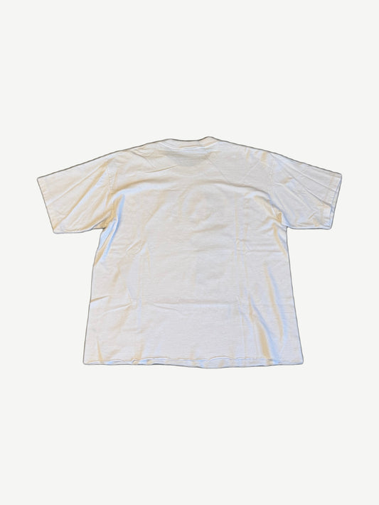 Vintage Beavis and Butthead Cornholio tee back view in blank cream-white cotton with naturally faded hem