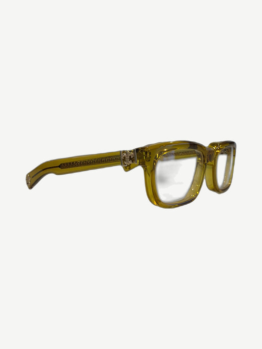 Chrome Hearts See You In Tea yellow acetate eyeglasses front view with rectangular frames and silver hardware