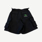 Balenciaga black gamer cargo shorts back view with green Balenciaga B logo on rear pocket and side cargo pockets