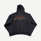 Balenciaga faded black zip up hoodie back with red gothic Balenciaga Established 1917 graffiti print