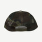 Chrome Hearts camo trucker cap back view with mesh panels and small embroidered cross stud detail.