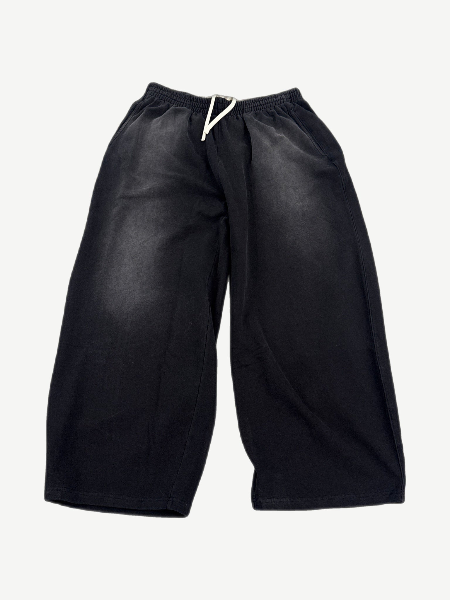GV Gallery Raspberry Hills Tundra sweatpants front view in washed black with sun fade and white drawstring