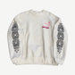 Chrome Hearts Deadly Doll white cotton crewneck with pink pinup print on chest and dagger cross sleeve graphics