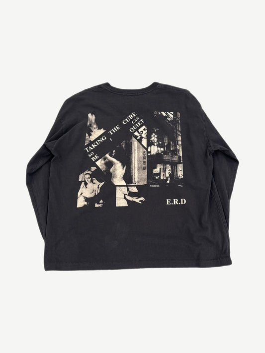 Back of Enfants Riches Deprimes Taking the Cure long sleeve with sprayed black ERD logo on cream.