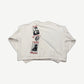 Enfants Riches Deprimes Subgenius Radio white crewneck back view with distressed slogan text print.