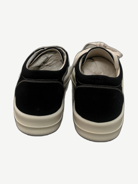 Rick Owens DRKSHDW Vintage sneakers heel view showing black canvas counter, cream contrast stitching and bumper sole.