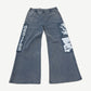 Matiere De Desires blue cotton sweatpants front with elastic waist drawcord and tonal embroidered logo.