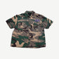 Chrome Hearts x Matty Boy green camo button-up shirt with Sex Records graphic embroidery, short sleeves.