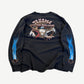 Vintage Harley-Davidson blue flames longsleeve back view, eagle logo with flame sleeves