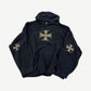 Vintage West Coast Choppers black hoodie front view with white iron cross logo across the chest.