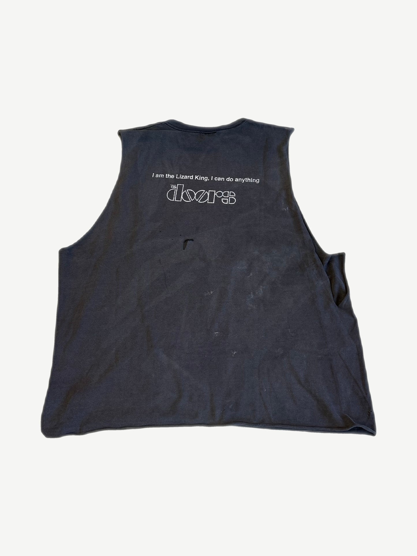 Vintage The Doors Lizard King cutoff tee back view with band logo and I am the Lizard King text