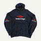 Balenciaga 3B Sports Icon black zip-up hoodie with white logo and red crest patch front