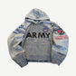 Protocol Index melange grey reconstructed zip-up hoodie with Army chest print and Operation patches on sleeves