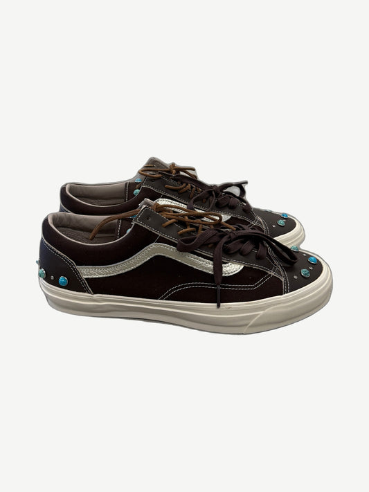 Vans Vault LX Old Skool 36 Gemstone Mushroom sneaker side view with taupe suede upper and jazz stripe