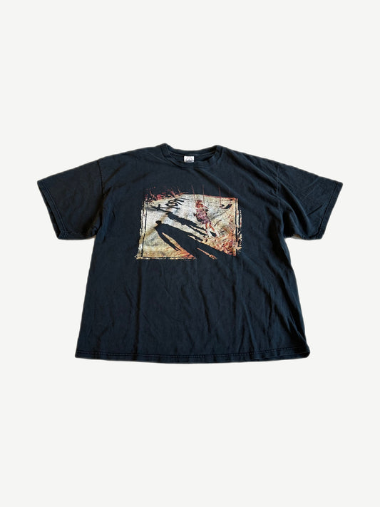 Vintage Korn tee with self-titled album artwork of child on swing and looming shadow figure