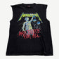 Vintage Metallica And Justice For All black cutoff tee front with Lady Justice statue and red splatter text.
