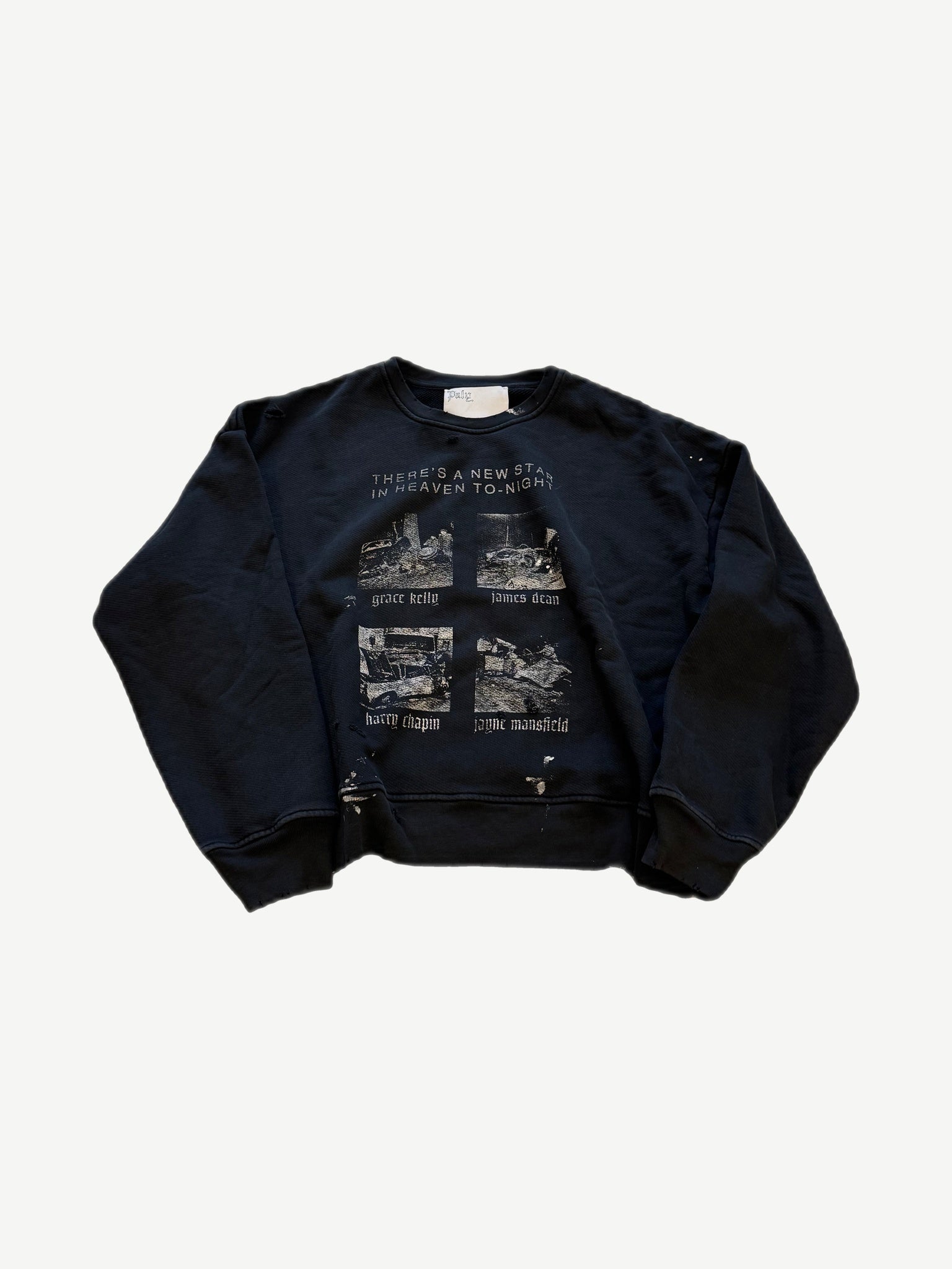 Paly Hollywood New Star in Heaven crewneck in cream with hand-drawn graphics and worn vintage finish.