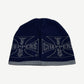 Vintage West Coast Choppers navy beanie reverse with repeating gray Maltese cross logo print