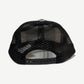 Chrome Hearts trucker hat rear view with black mesh paneling, snapback closure and silver cross top button