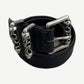 Chrome Hearts Celtic Roller black leather belt coiled with sterling silver scroll-engraved buckle hardware