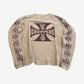 Vintage West Coast Choppers cream waffle thermal longsleeve with maroon iron cross logo and sleeve prints.