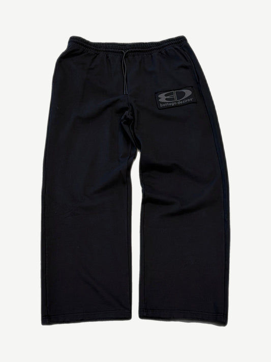 Bottega Desires black tech sweatpants, slim tapered fit in matte technical nylon with elastic drawstring waist.