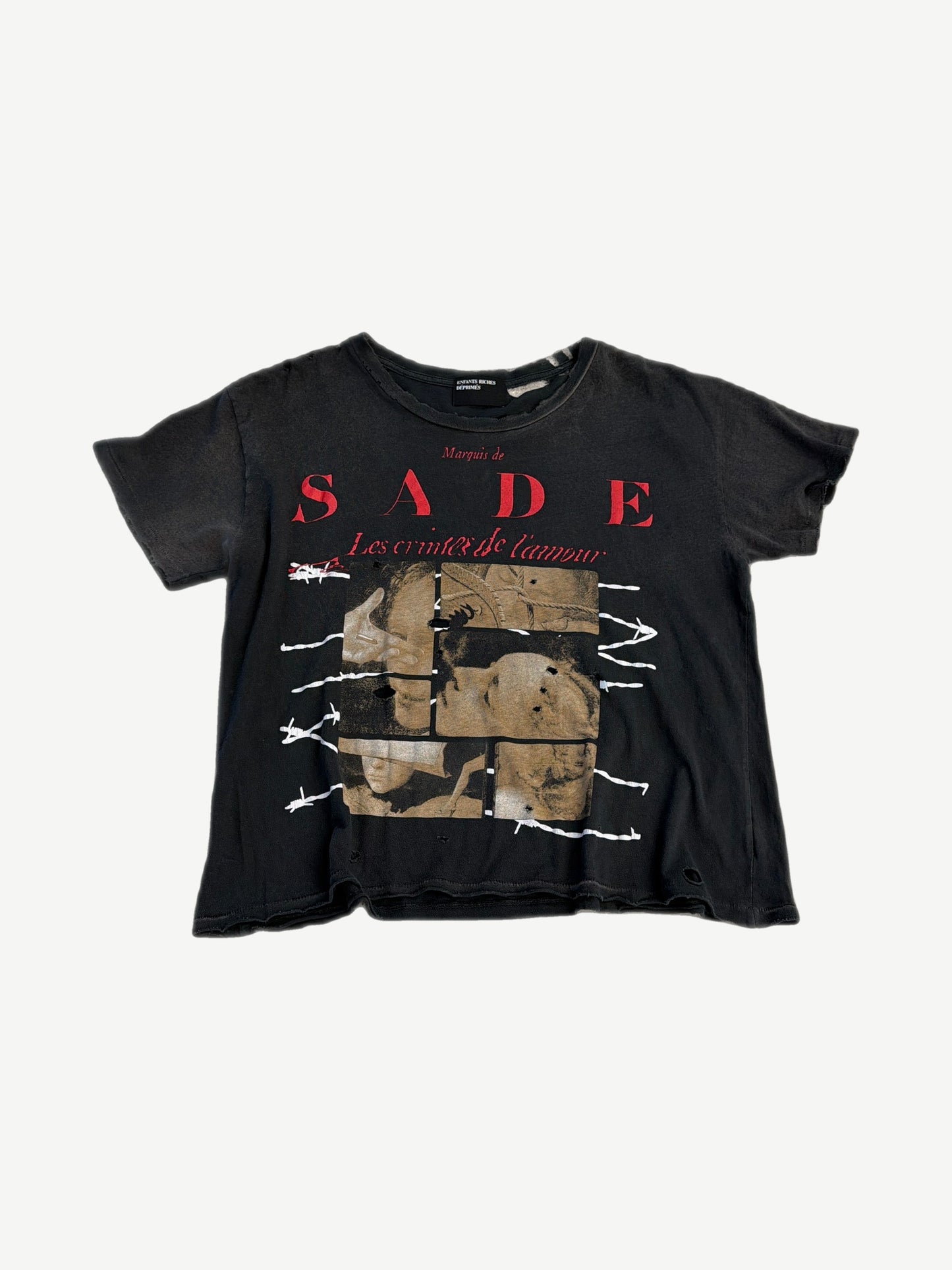 Enfants Riches Deprimes faded black Marquis de Sade Les Crimes de l'Amour tee with collage graphic