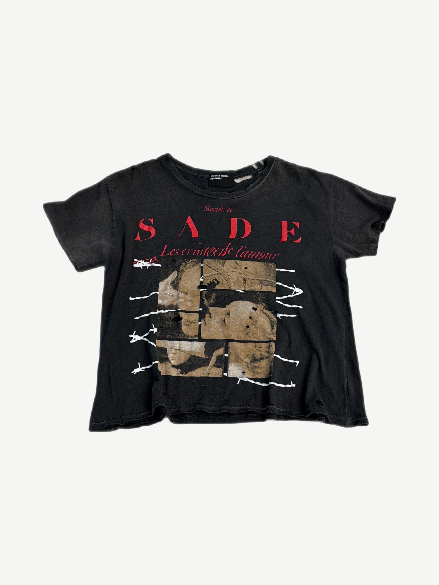 Enfants Riches Deprimes faded black Marquis de Sade Les Crimes de l'Amour tee with collage graphic