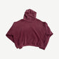 ERD washed burgundy distressed hoodie back view, faded oxblood cotton fleece with shredded hem and holes.