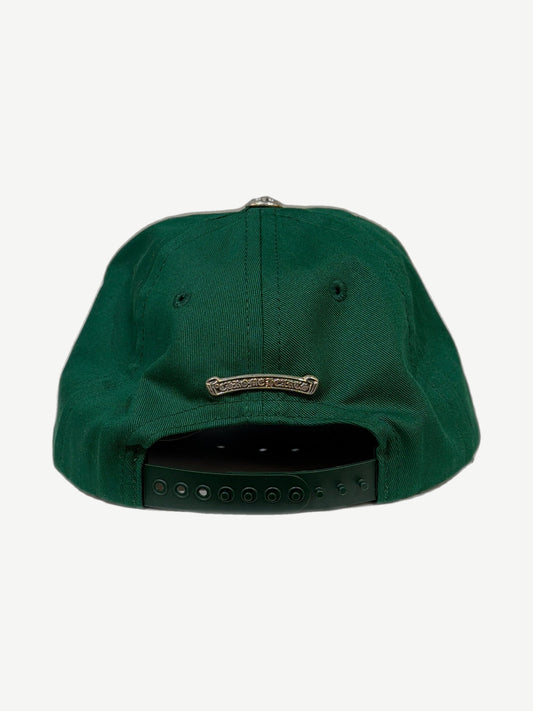 Chrome Hearts Matty Boy green Space hat back, silver CH cross clip strap closure on green crown
