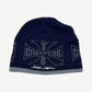 Vintage West Coast Choppers navy beanie with embroidered blue flame and Maltese cross logo on cuff.