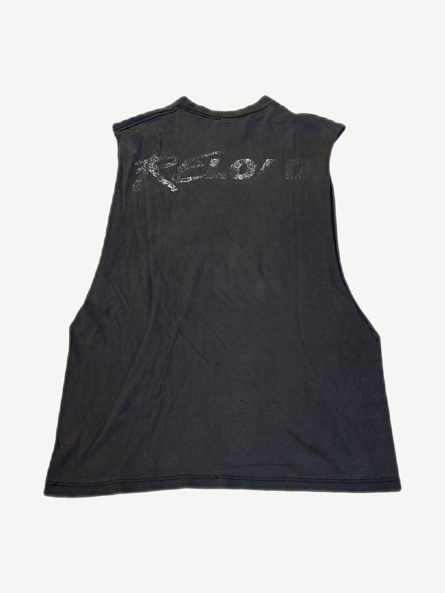 Vintage Metallica Reload cutoff tee back view with faded Reload tour print on aged black cotton.