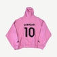 Balenciaga pink Shanghai zip-up back view with Shanghai 10 jersey-style print and oversized hood