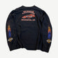 Harley Davidson Rochester MN black longsleeve back with red banner logo and flame sleeve prints