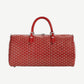 Goyard Red Boston 50 duffle bag front view in red chevron canvas with red leather top handles and silver hardware
