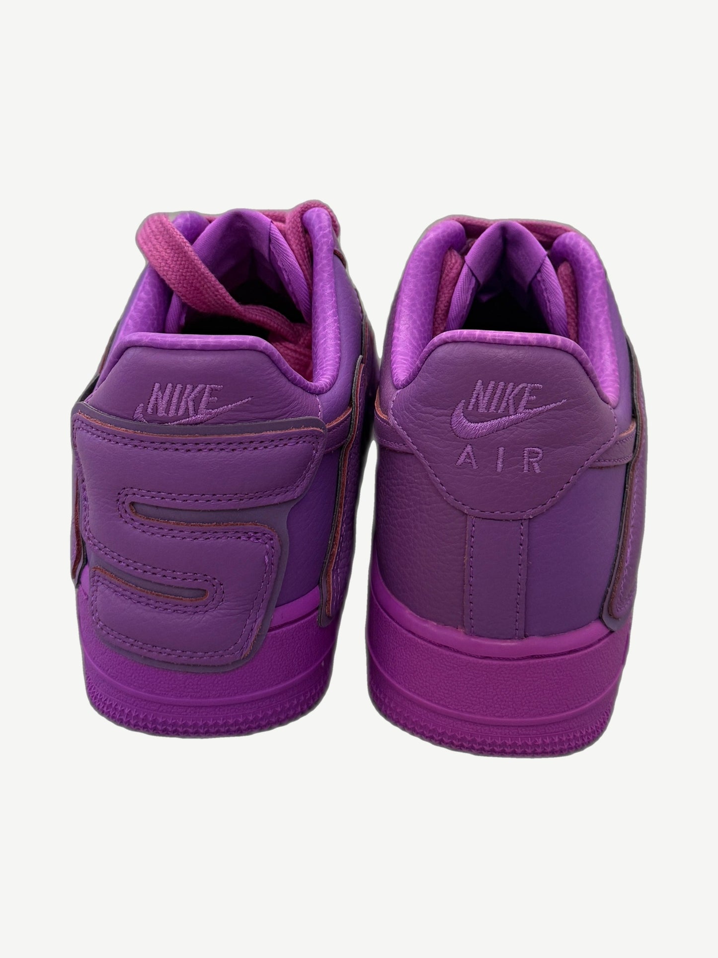 CPFM Nike Air Force 1 Fuchsia Dream heel view with Nike Air logos and tonal purple leather panels
