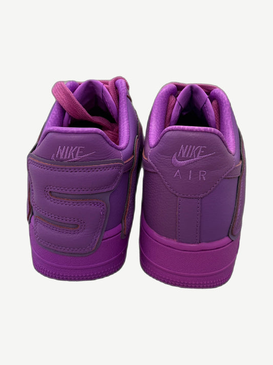 CPFM Nike Air Force 1 Fuchsia Dream heel view with Nike Air logos and tonal purple leather panels