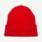 Chrome Hearts red beanie reverse showing white embroidered cross motifs along the folded ribbed cuff.