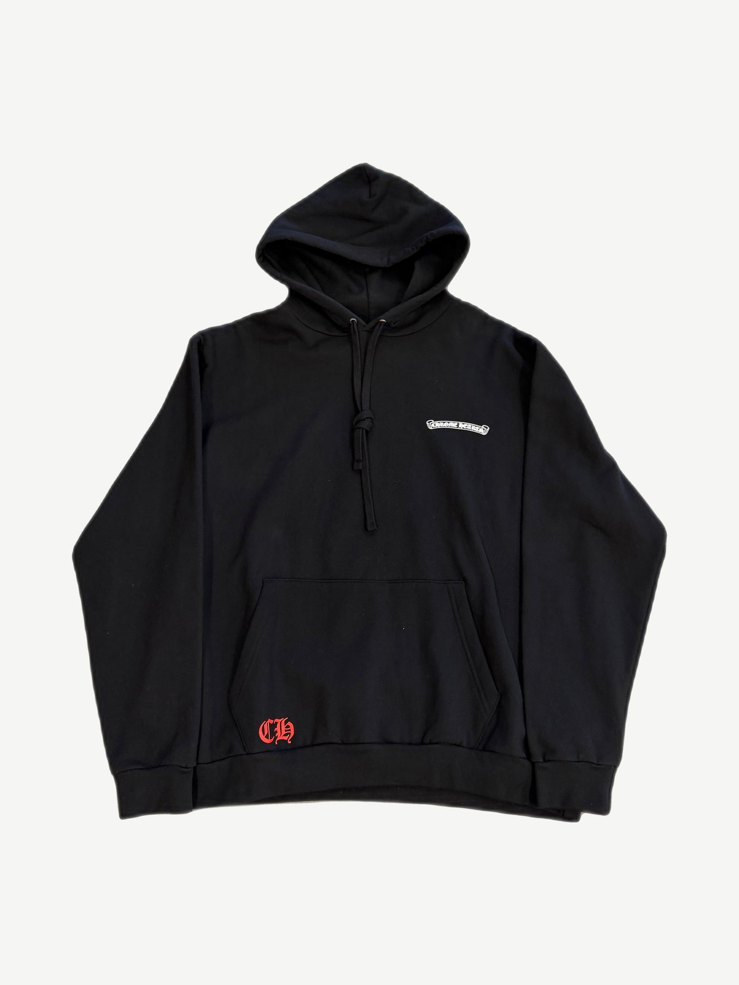 Chrome Hearts black St Barths exclusive Lifesaver hoodie with white logo print and pullover hood, front view